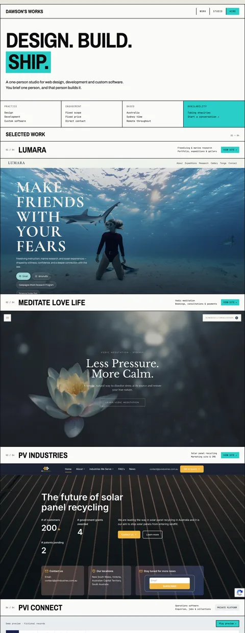 A preview of this homepage changing through its design history